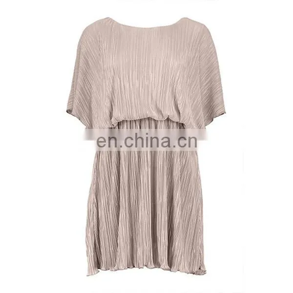 Summer Pleated Kimono Sleeve Skater Dress Elegant Women Dresses