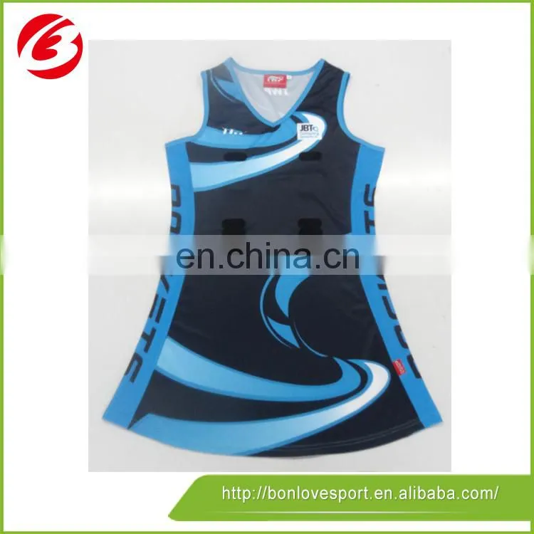 Cheap wholesale custom design netball jersey by lycra fabric