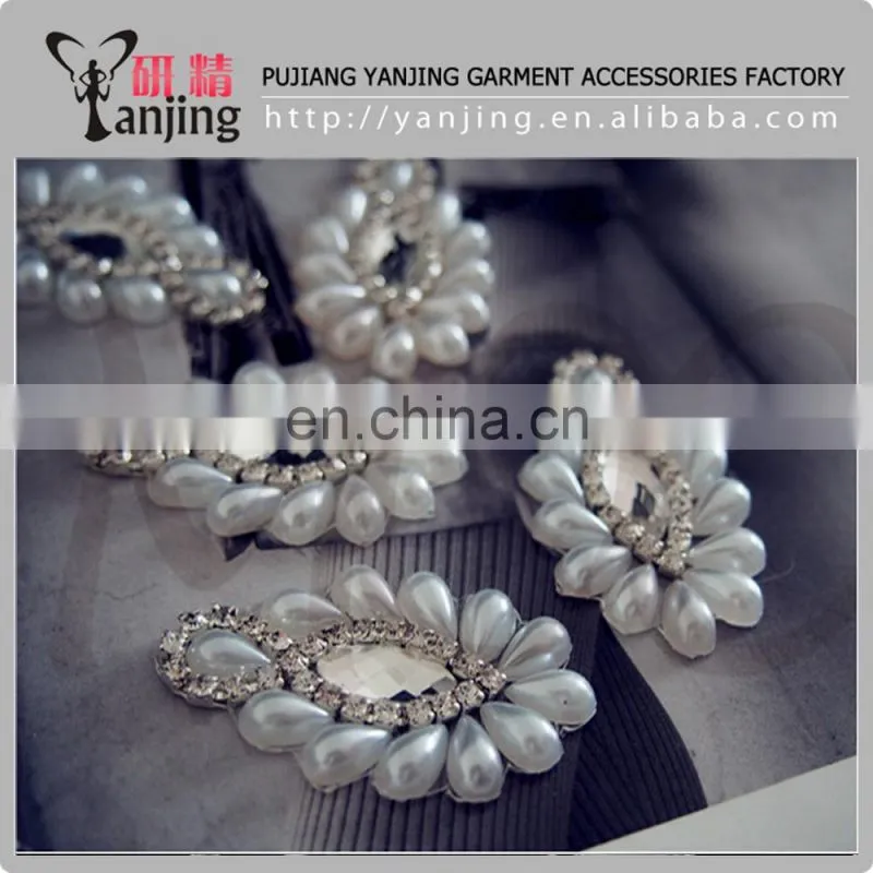 Factory main product !4.5*2.5CM Clear Silver beaded pearl wedding Dress flower Appliques