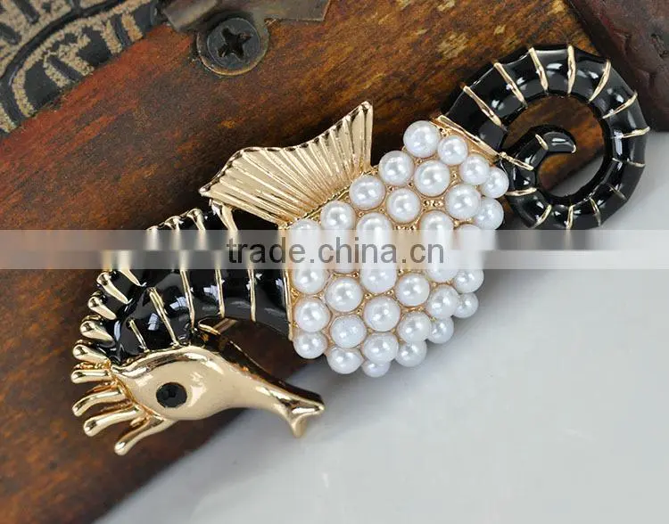 Fashion enamel seahorse pearl brooch,cheap wholesale brooch jewelry