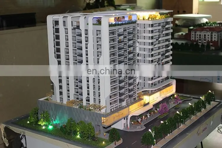 Residential and shopping building scale model, real estate project miniature 3d model