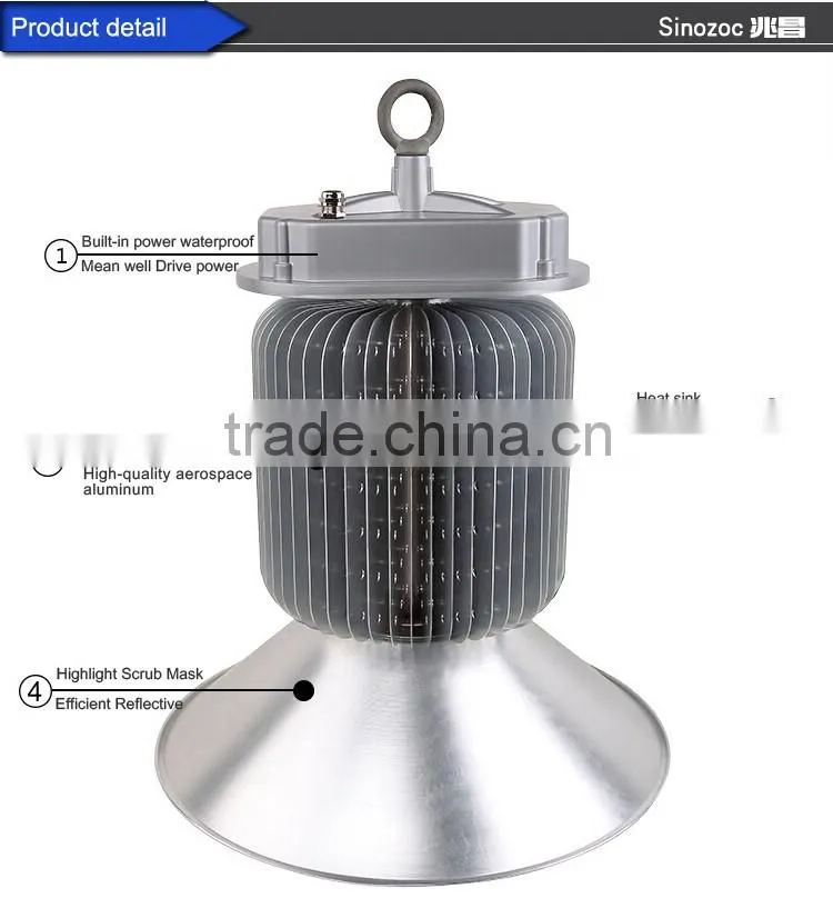 Sinozoc High quality hot sale Fin shape Meanwell power supply led high bay light high bay lamp with 4 years warranty