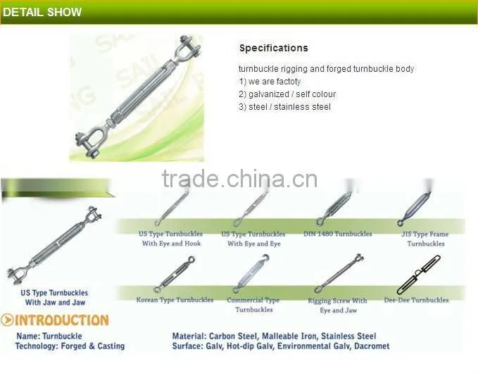 Rigging hardware turnbuckles u.s.type jaw & jaw