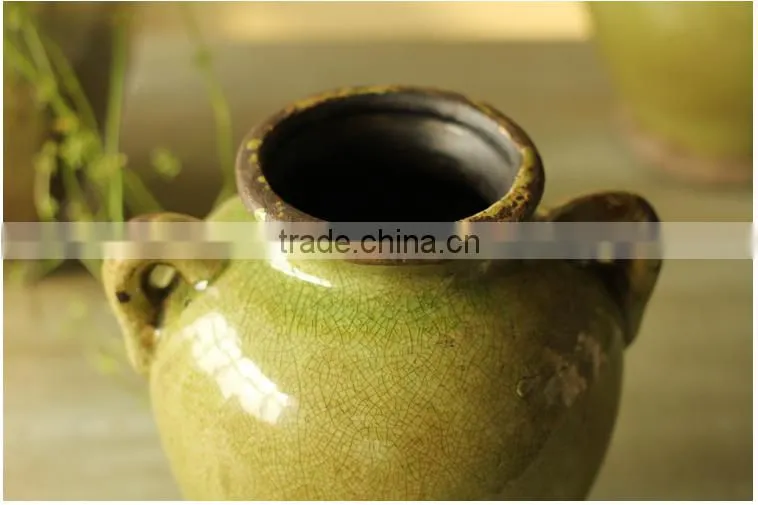 Antique retro green table ceramic vase for sale