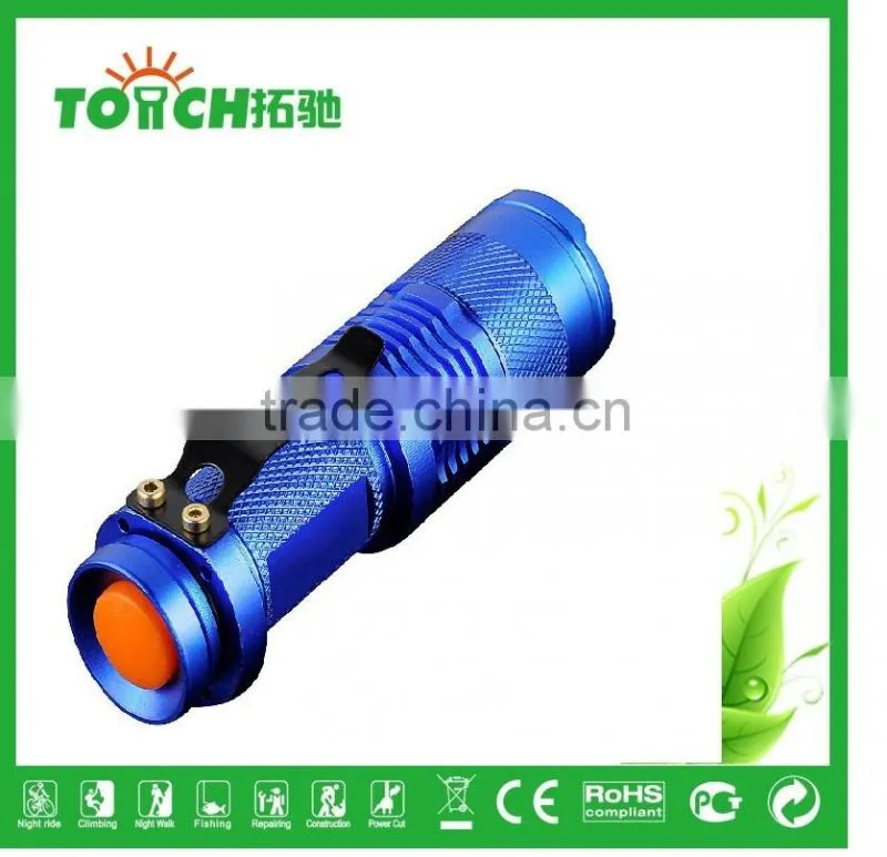 high-quality Mini blue Brand 200LM Waterproof LED Flashlight 3 Modes Zoomable LED Torch penlight for hiking