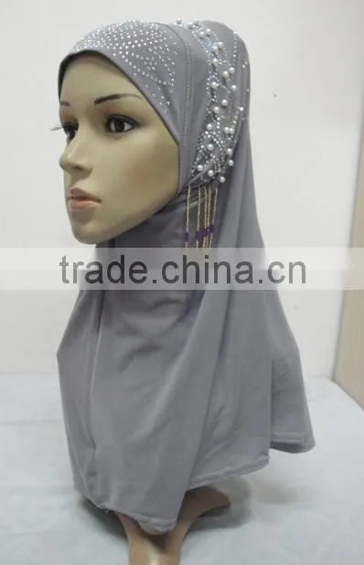 H284 new style one piece hijab with handmade chains and beadings