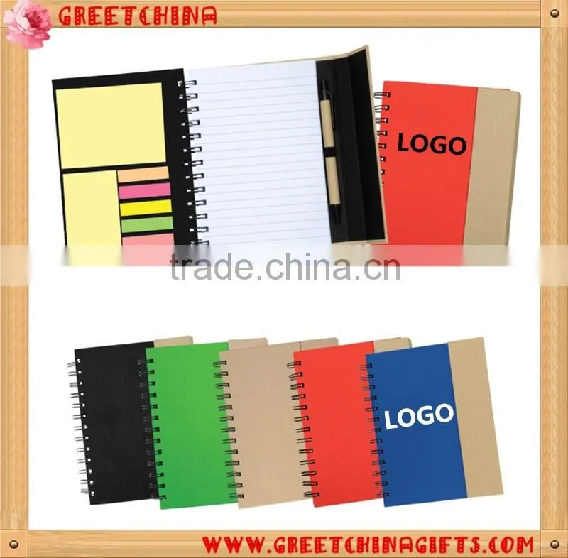 Cheap spiral kraft paper notebook with pen