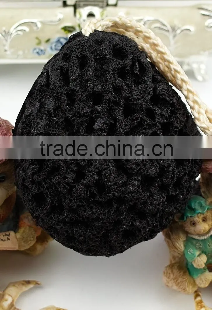 Mendior bamboo charcoal sponge black bath sponge with rope OEM/Wholesale