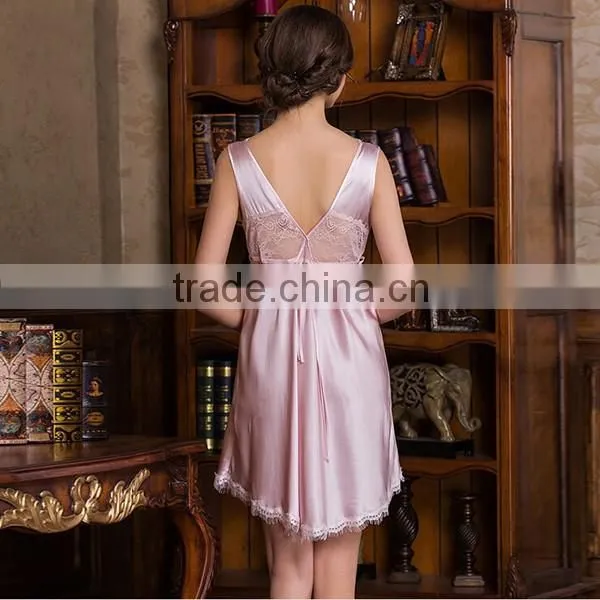 19mm plain dyed lace V collar pure silk pajamas for women high quality