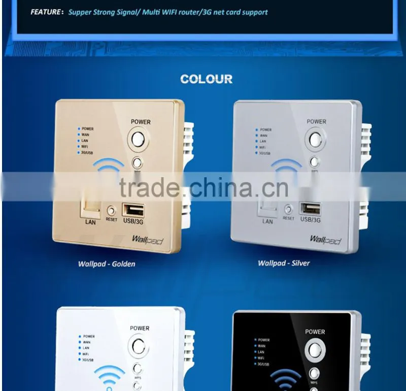 Supplier Wallpad White Wall Embedded AP Router Repeater Phone WPS USB Wireless Wall Charger Socket USB Rj45 3G WiFi Smart Socket