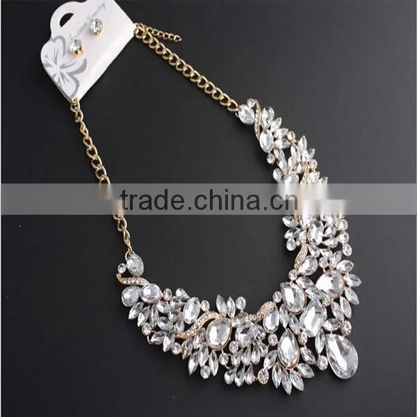 African necklace set crystal jewelry sets with big glass pendent
