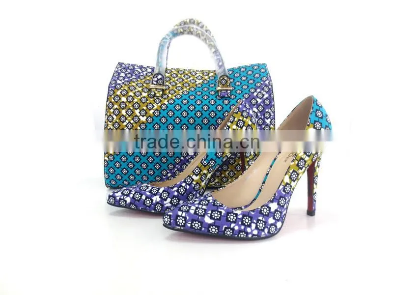 2016 Top Fashion ankara fabric African Wax Shoes And Bags ladies shoes and matching bags african shoes and bag set