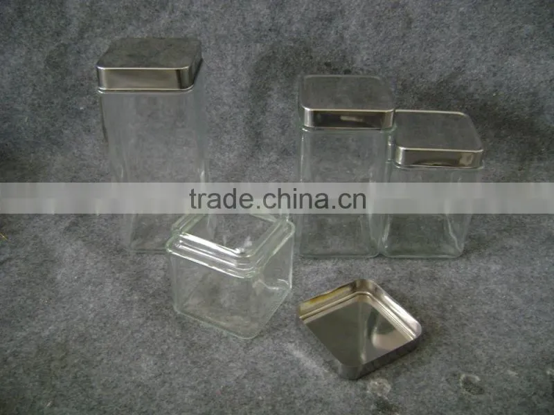 Clear square glass jar with metal lid