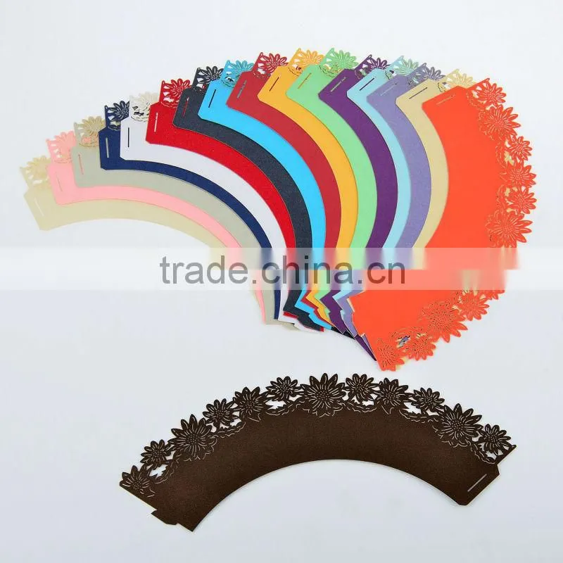 Laser cut shiny peal paper cupcake wrapper with customized designs