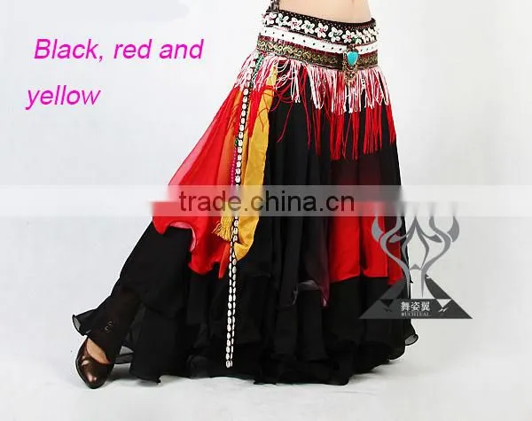 Colorful Pleated Rayon Belly Dance Long Skirt for Women