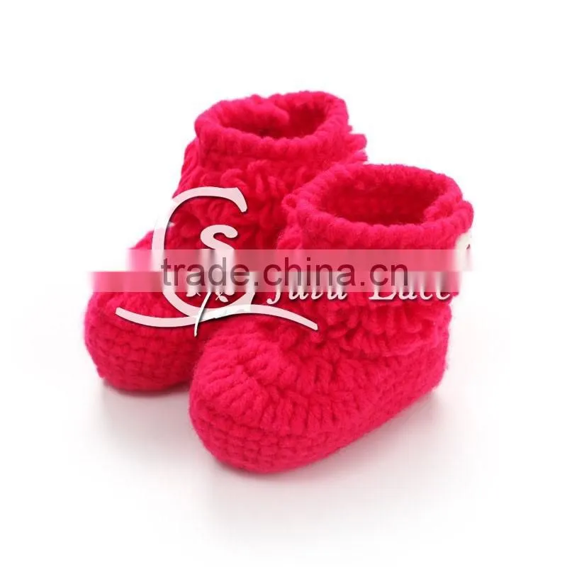 Warm Coral Fleece Vamp Newborn Fancy Baby Girl Shoes, Woolen fabric Baby Shoes with button