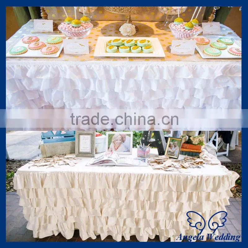 SK001D New 2014 ruffled elegant polyester ruffled polyester steps in bridal yellow table skirts