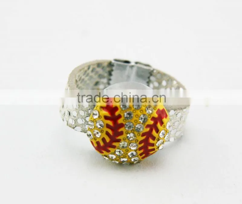 rhinestone baseball finger leather ring