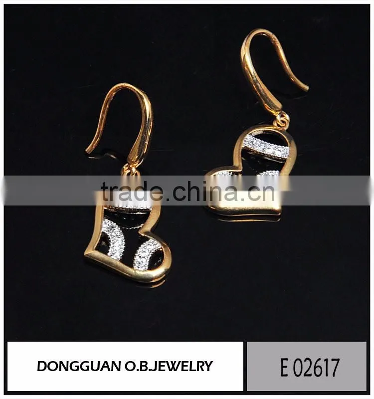 Fashion dubai gold jewelry earring heart shape hook designs/clear crystal earring