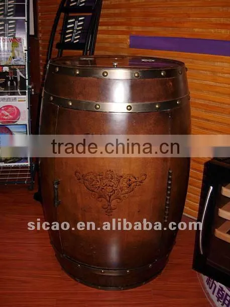 Wine barrel electric cooler oak barrel for sale, barrel cabinet LED
