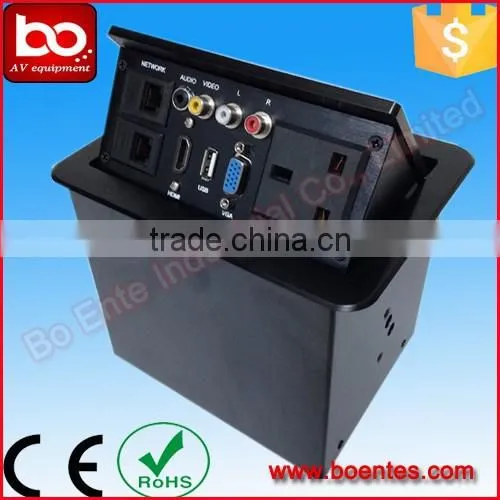 Hydraulic Pop Up Table Outlets Boxes/Aluminum Brushed Power Socket with Bottom HDMI Plugs