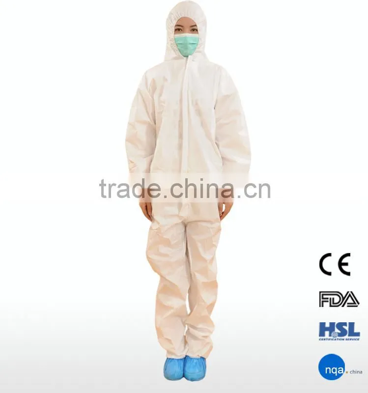 Waterproof Disposable Yellow/White/Blue Coverall With Hood