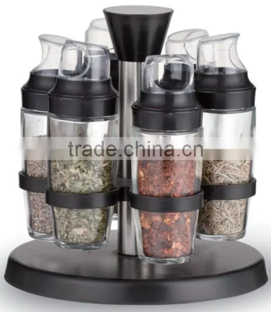 SINOGLASS 6 pcs 90ml measured cap glass salt and pepper spice jar rack set