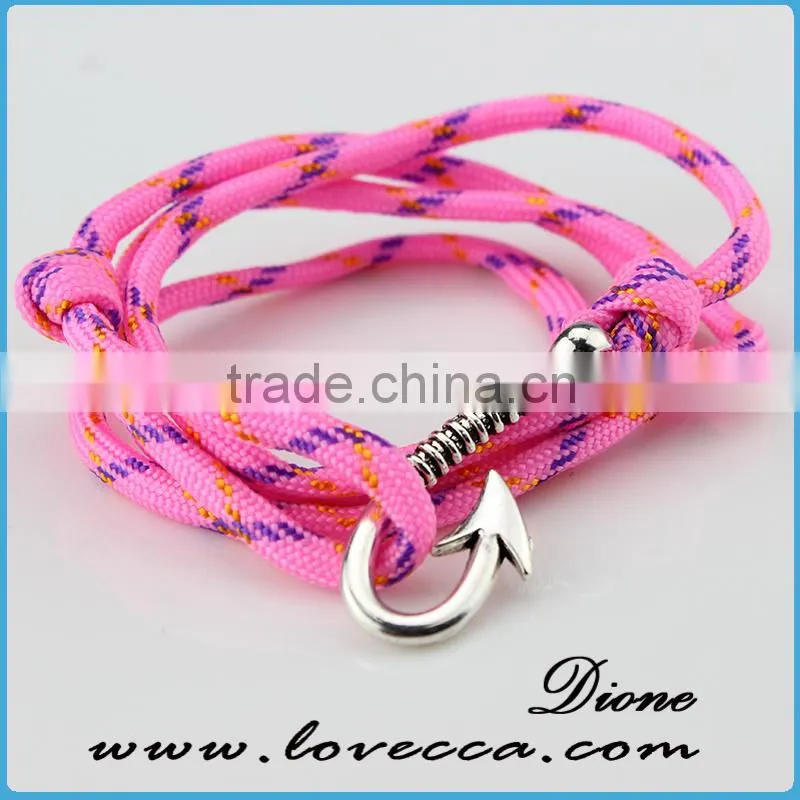 Wholesale fashion nylon rope silver anchor bracelet