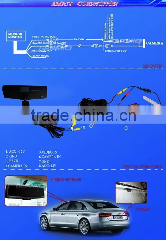 4.3 inch lcd mirror for civic reversing camera kit ,mens control vest