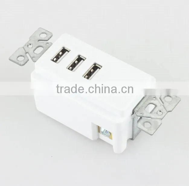 5V/3100mA 3 USB Ports Wall Socket Charger Electrical Power Outlet Panel Plate