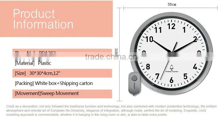 New product hot sell plastic wireless doorbell wall clock