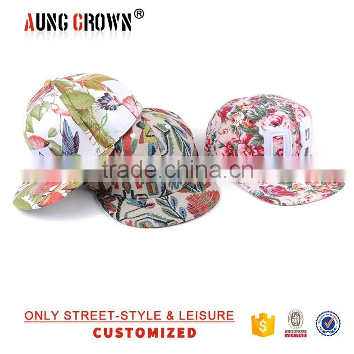 Custom design 100% Cotton Floral Snapback Cap/Hat