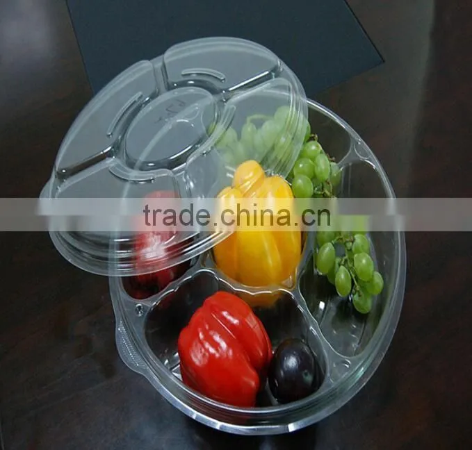 5 compartments disposable plastic salad bowl with lid