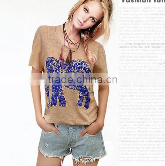 OEM Fashion 2015 Cheap Women Tshirts Custom Printing Short Sleeves Round Neck Summer Casual Tshirt Women Cotton Tshirt