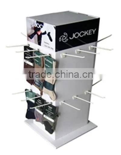 supermarket retail cardboard floor hook display stand for socks