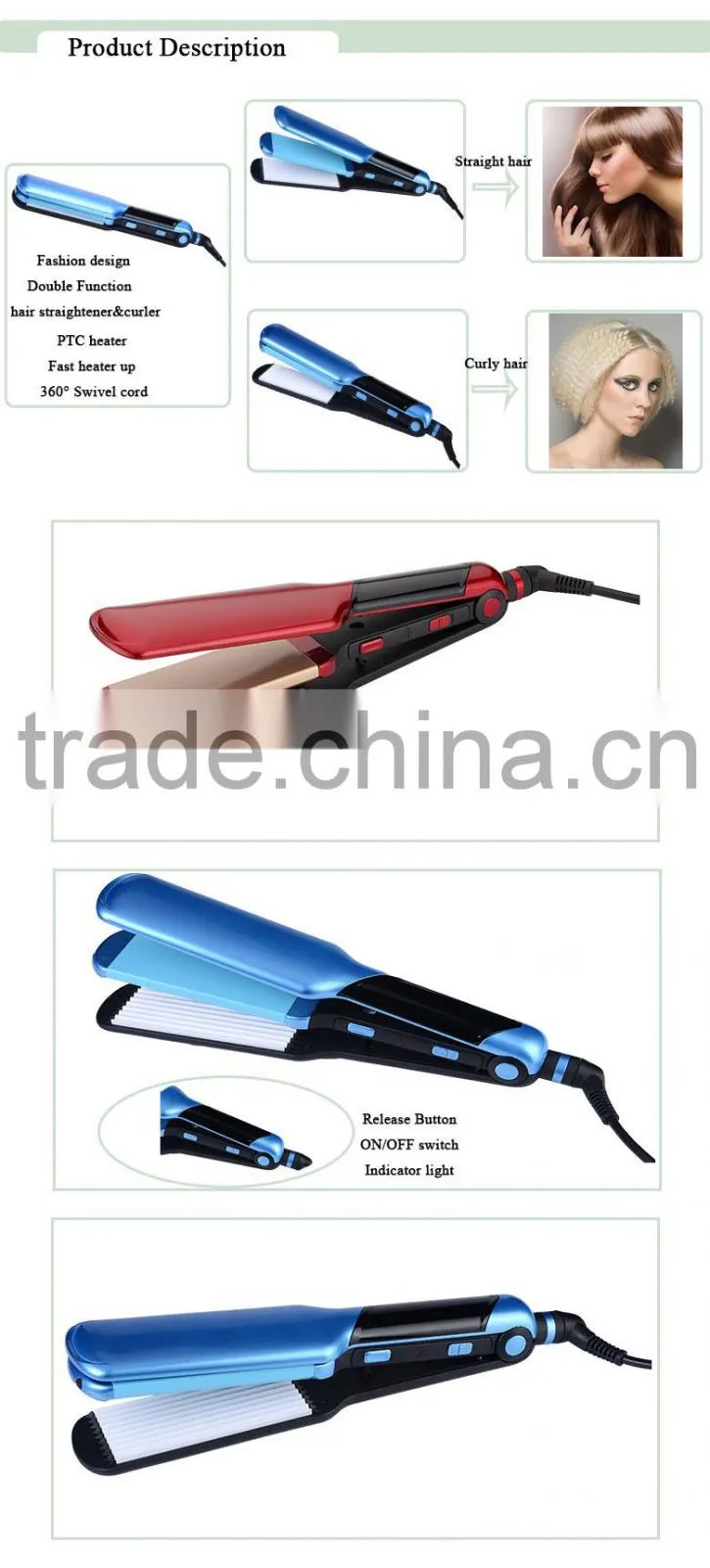 Personalized Hair Straightener Professional 2 In1 Hair Straightener And wave Iron 360 Swivel Power Cord