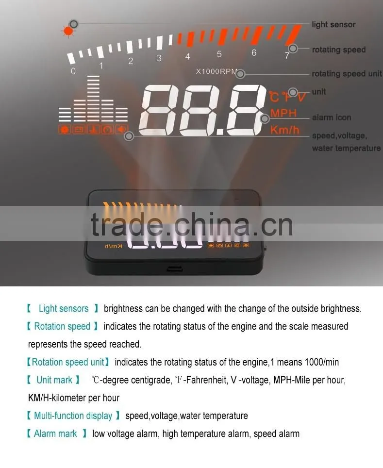 X5 3 inch car OBD2 HUD display vehicle mounted alarm
