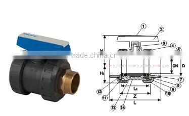U-PVC True Union Ball Valves Brass One Side Female One Side Male Threaded