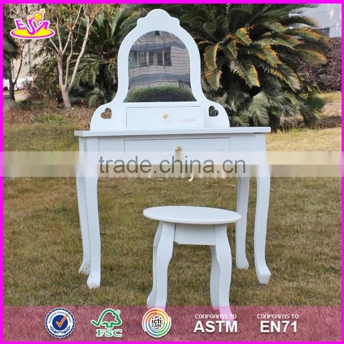 2017 New design youth bedroom white solid wooden dressing table chair W08H072