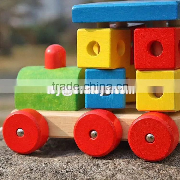 New design toddlers building blocks wooden pull train toy W05C072