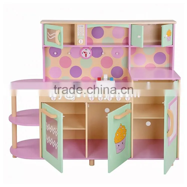 New design educational toys wooden children role play kitchen with accessories W10C280