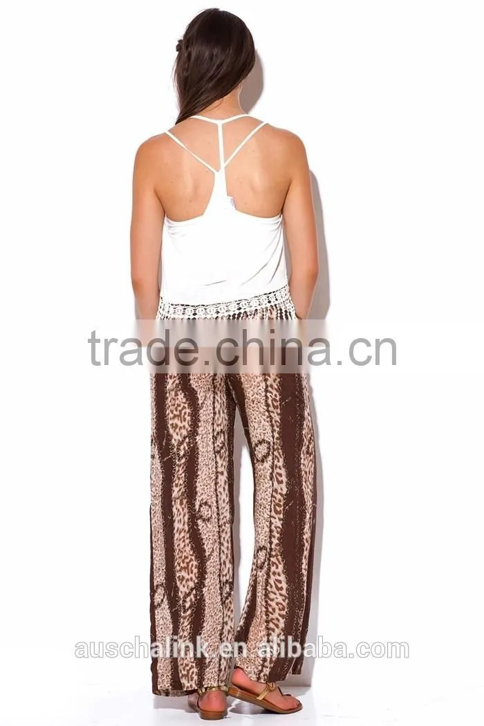 new style fashion animal print boho wide leg women's pants