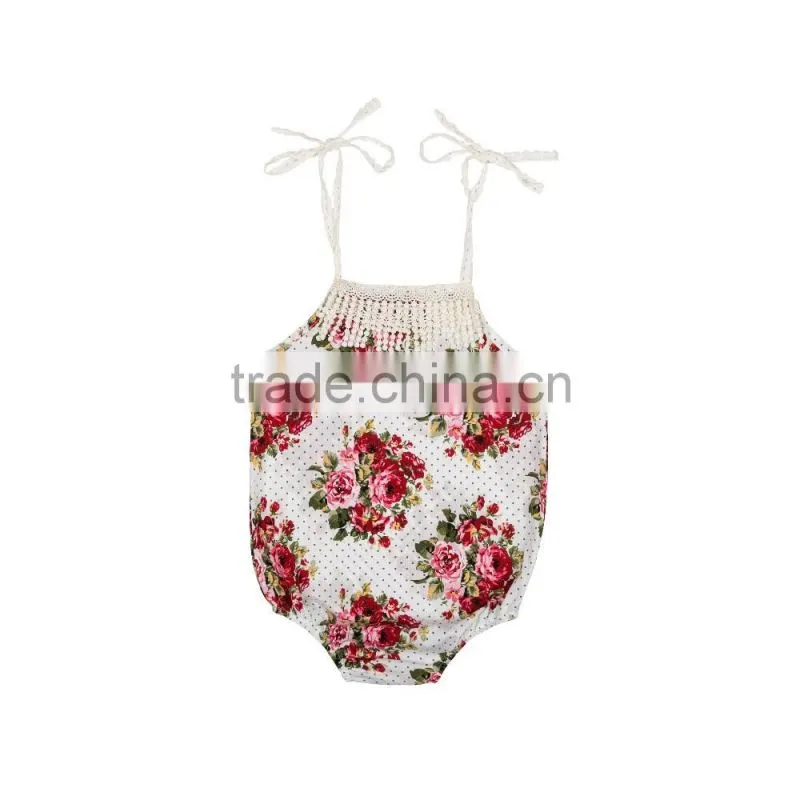 Summer new design infant and toddlers clothing cute baby girl floral lace romper