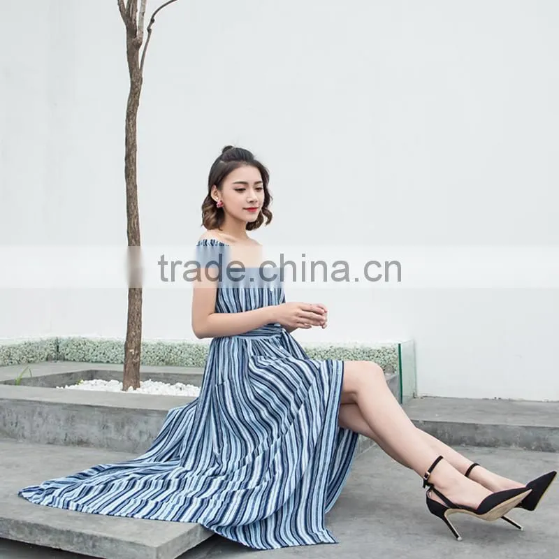 Maxnegio beach wear striped maxi gril casual dress