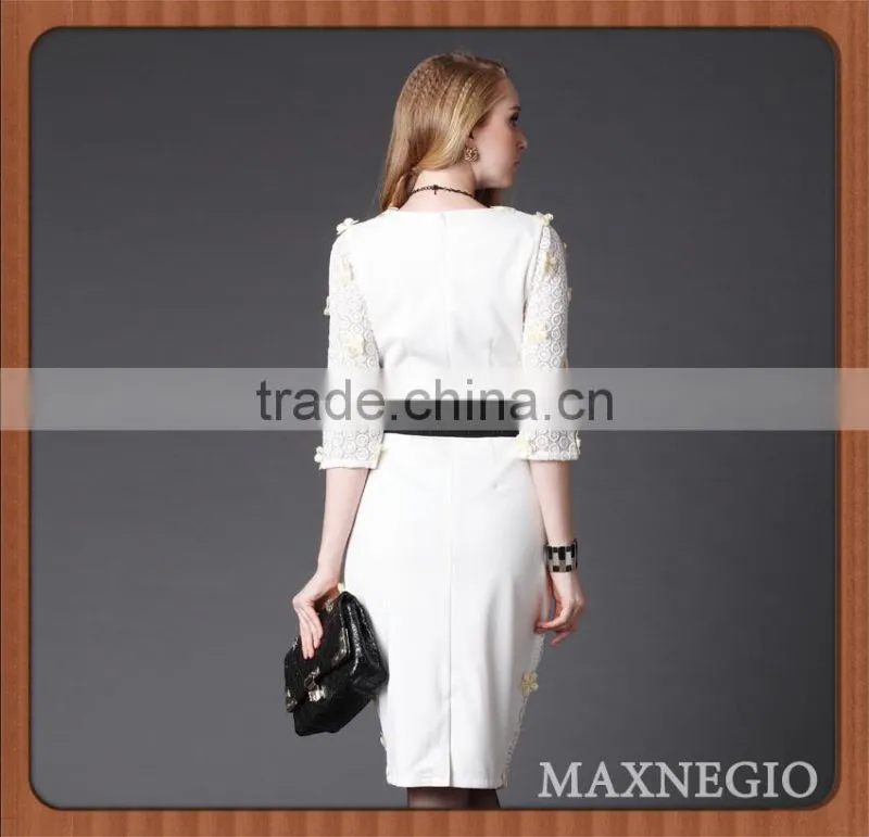 Women Fit Slim 3/4 Sleeve Slim Waist Line summer floral cotton print pencil dress