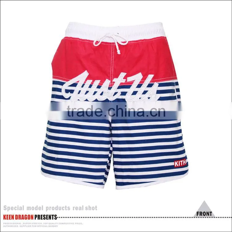 Cotton Stripes Digital Print Mens Swimsuits with Full Mesh Lining