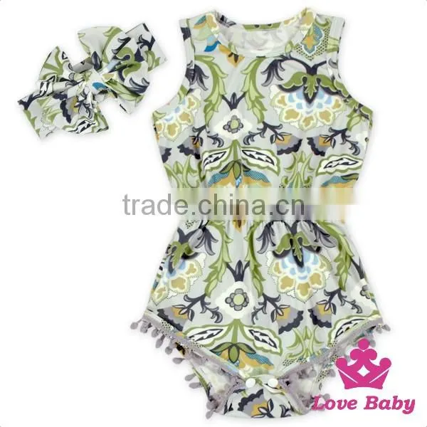 2LLY-090 Lovebaby punjabi designer suits boutique printed animals with bow accessory pom pom jumpsuits for 0-2t baby