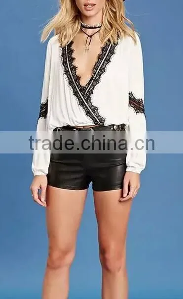 Runwaylover EY2347B Ladies 2017 Sexy Deep V-Neck Lace Blouse