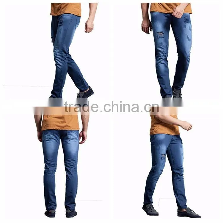 2016 New arrival comfortable destroy wash abrasion wash cheap denim mens cotton pants