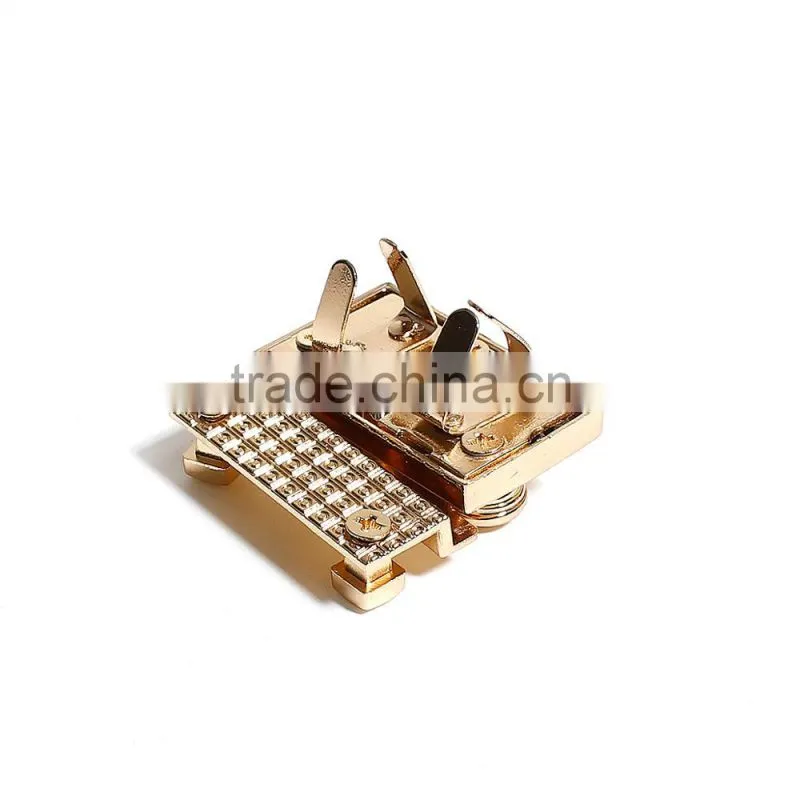 Zinc Based Alloy Purse Twist Turn Lock Gold Plated 36mm(1 3/8") x 35mm(1 3/8"), 1 Set